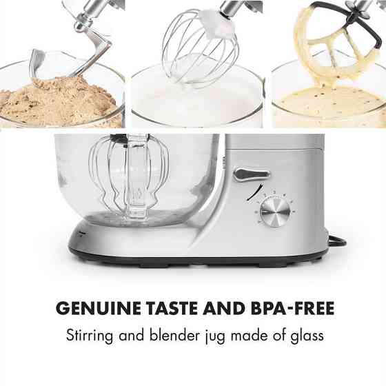 Кухонний комбайн Lucia Argentea 2G, блендер-м'ясорубка, 1300 Вт, без BPA, сріблястий (Німеччина, читати Рівне