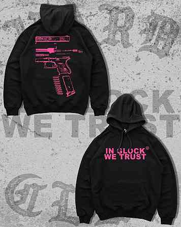 Худі з принтом “IN GLOCK WE TRUST” + принт пістолет (спина) | тепле худі унісекс Черновцы
