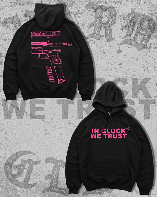 Худі з принтом “IN GLOCK WE TRUST” + принт пістолет (спина) | тепле худі унісекс Черновцы - изображение 2