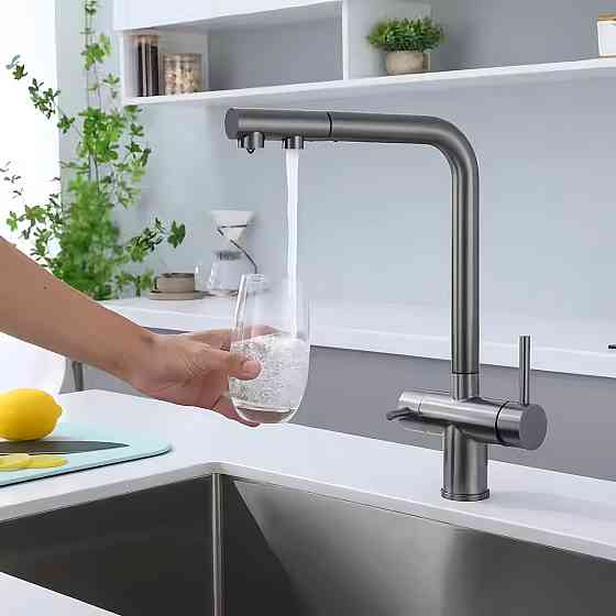 Змішувач для кухні KOER KB-72001-07 з виходом для питної води латунний колір графіт (KR3393) Чернівці