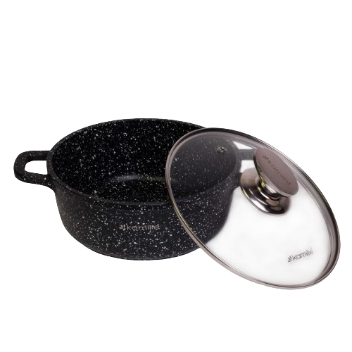 Каструля литий алюміній 2,3л 20*8,5см скляна кришка а/п Black marble 4404 KAMILLE Житомир - фото 2