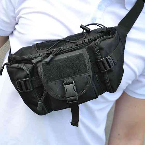 Нагрудная сумка мужская тактическая черная, Нагрудная сумка мужская тактическая тканевая EC-31 Львов