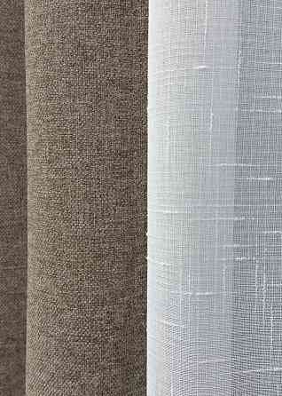 Комплект штор VR-Textil льон преміум ELEMENTA 100х270 2шт і Тюль 400х270 1864ш-115т сіро-коричневий з білим 71-070/2 Київ
