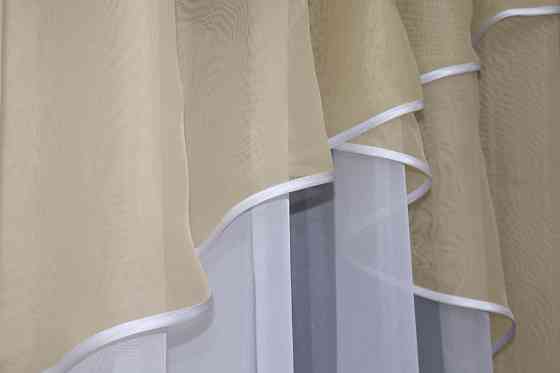 Кухонная тюль арка с ламбрекеном VR-Textil № 025к Белый с бежевым 270х170 см (52-0712) Киев