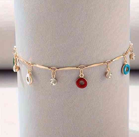 Браслет женский на ногу золотистый с подвесками и камнями Киев