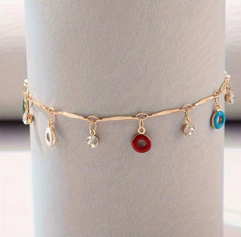 Браслет женский на ногу золотистый с подвесками и камнями Киев - изображение 3