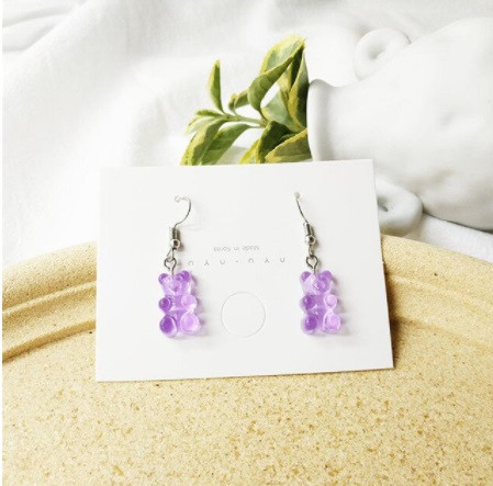 Серьги с мишками сиреневые в виде мультяшного медведя, размер 1,6*1см, смола Киев - изображение 2