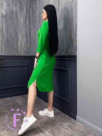 Довга сукня-сорочка з поясом "Marcella" оптом | Батал | Розпродаж моделі 50-52, Зелений Київ