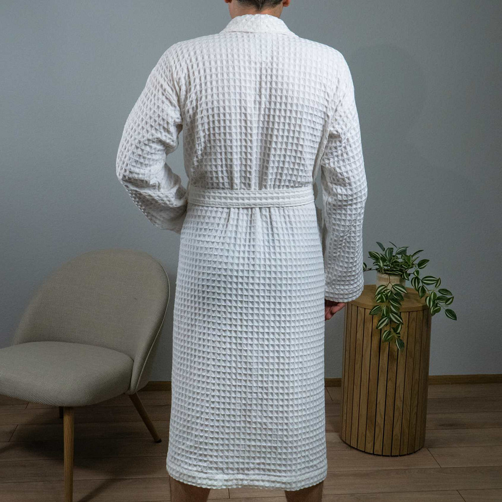 Вафельний халат чоловічий з коміром, довгим рукавом YouStar 100% бавовна 380 г/м2 (Білий) S Суми - фото 4