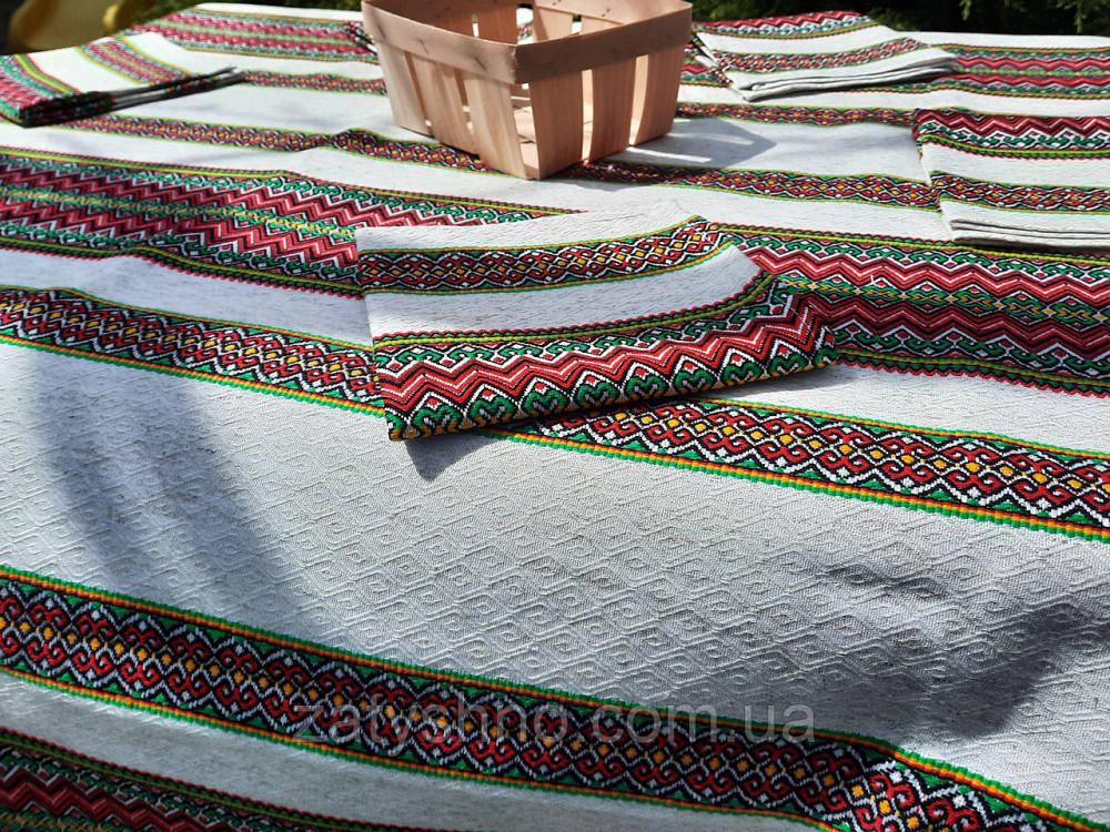 Вишита скатертина на льону з серветками Київ - фото 4