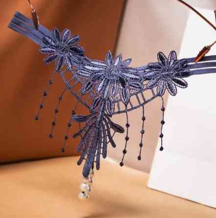 Трусики з намистинками та квітками сині - розмір універсальний, резинка до 84см Київ