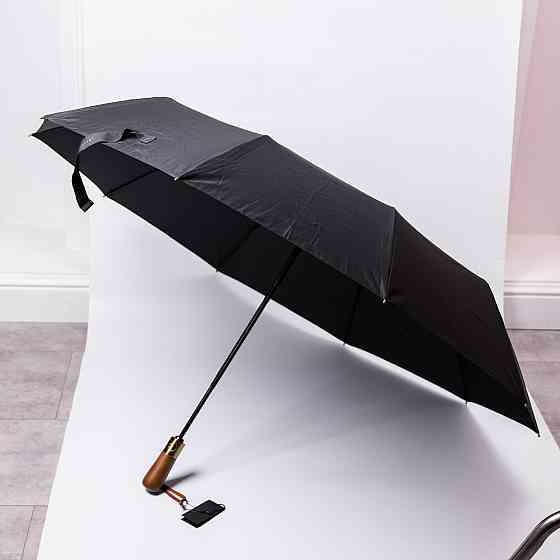 Yiwu Парасолька автоматична з дерев'яною ручкою класична з поліестеру діаметр 116 см Чорна HP-2 Коломыя