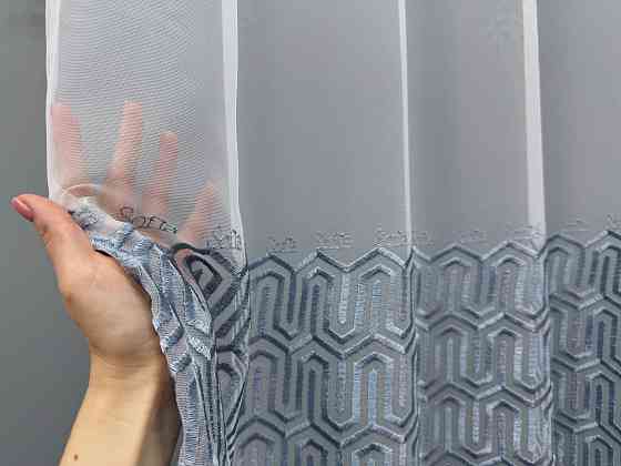 Тюль VR-Textil 1519т Фатин з вишивкою Білий з сіро-блакитним 250х250 см (49-346) Київ