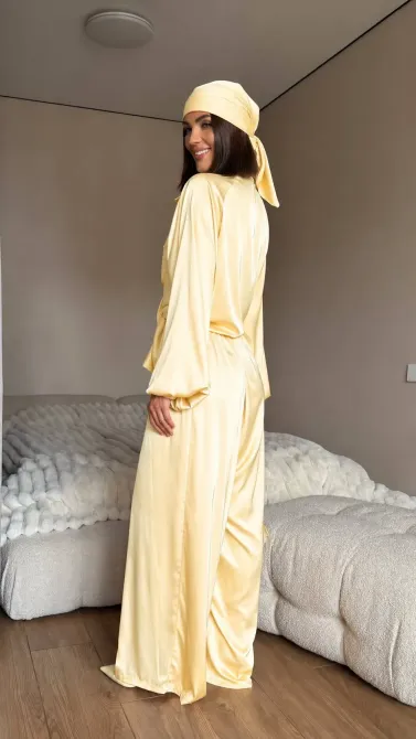 Жіночий шовковий костюм-трійка oversize (штани + сорочка + хустинка)— стильний комплект Одеса - фото 18