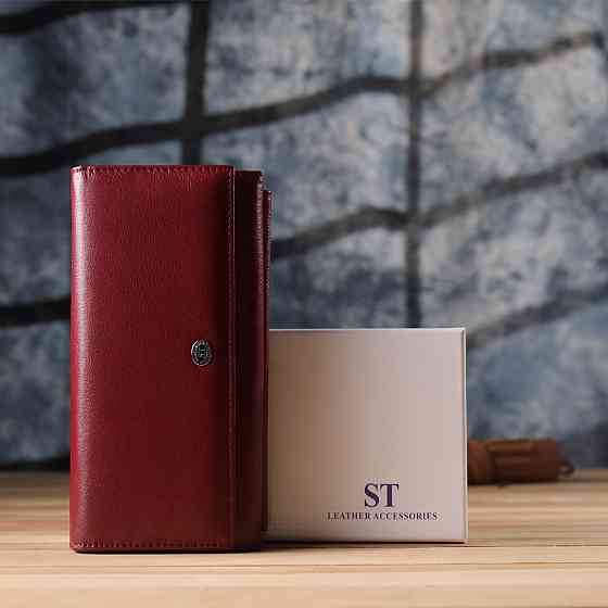 Жіночий гаманець з кишенею для телефону з натуральної шкіри ST Leather 23069 Бордовий Київ