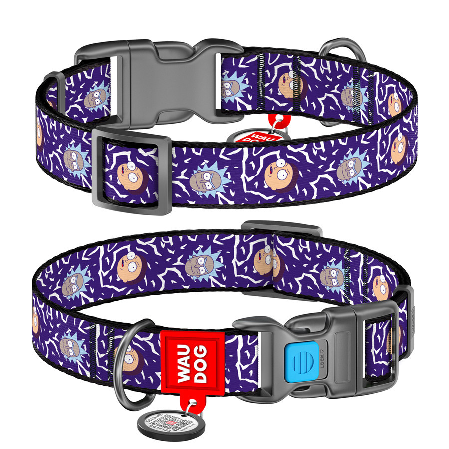 Нашийник для собак нейлоновий WAUDOG Nylon з QR-паспортом, малюнок "Рік і Морті 2", пластиковий фастекс, M, Ш Вінниця - фото 1