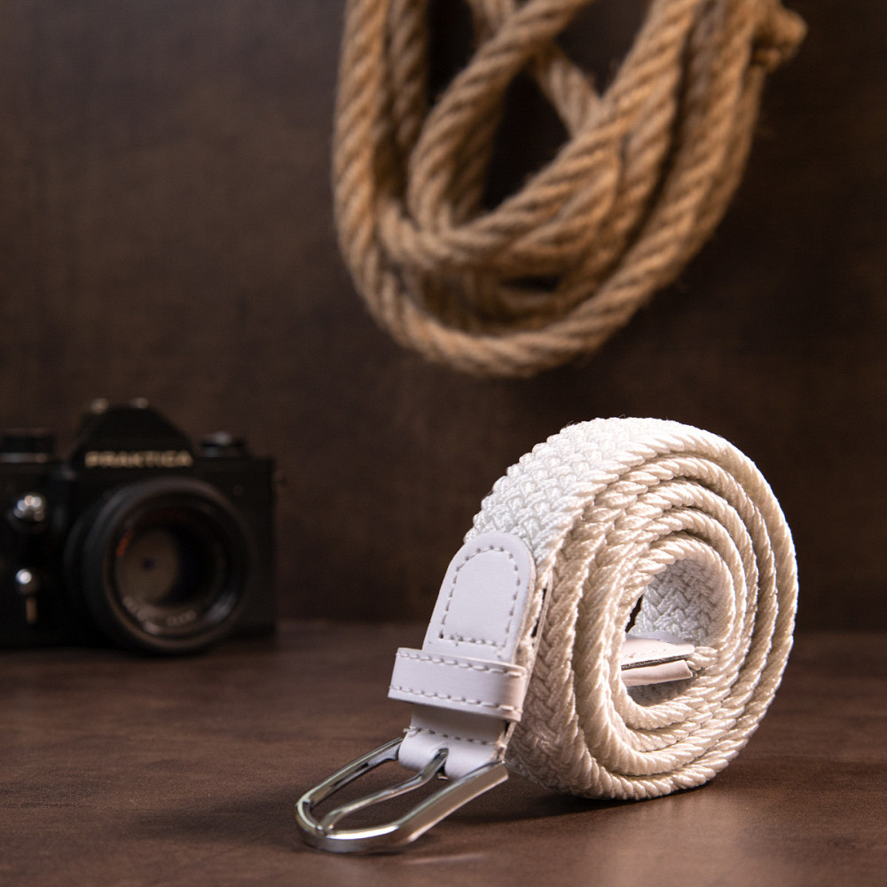 Текстильный женский ремень классика Vintage 20545 Белый Киев - изображение 2