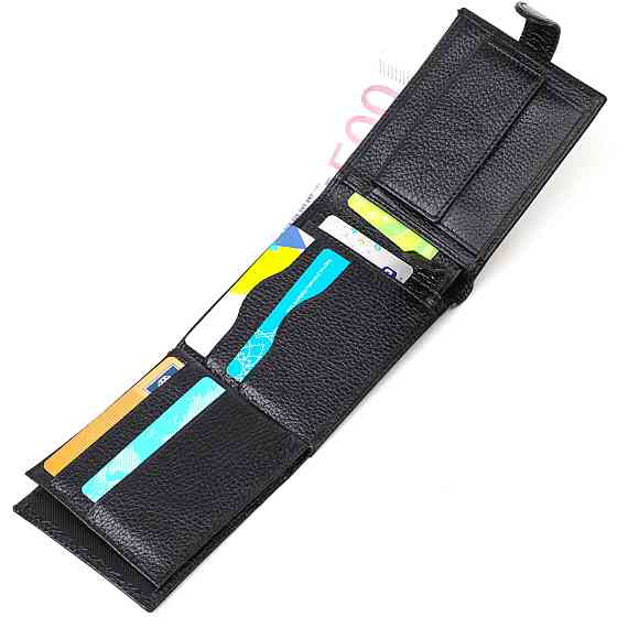 Горизонтальне портмоне для чоловіків з натуральної зернистої шкіри Чорний (BOND) Київ