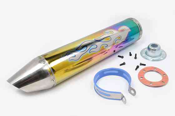 Глушник (тюнінг) 420 * 100mm, кріп. Ø78mm (нержавіюча сталь, полумя, веселка, прямоток, mod:2) Київ