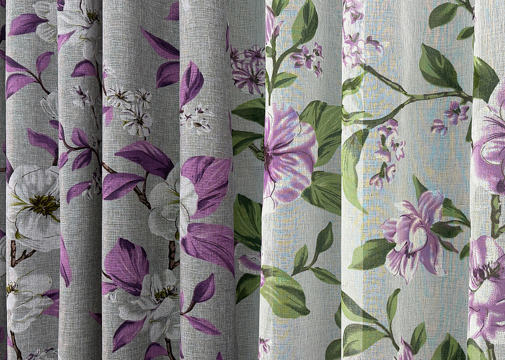 Комплект штор VR-Textil Льон Прованс 100х265 2шт і Тюль 300х265 1820ш-1802т Сірий з фіолетовим і білим 71-109/1 Київ - фото 7