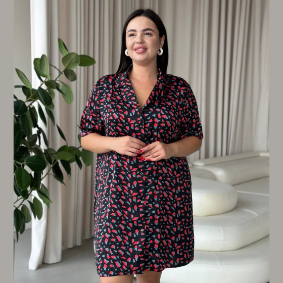 Жіноча шовкова нічна сорочка великих розмірів Ночнушка PLUS SIZE Одяг для дому Сукня для сну з принтом Одеса
