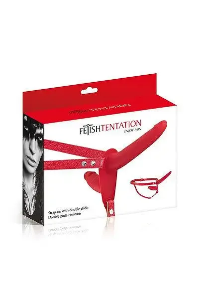 Подвійний страпон Fetish Tentation Strap-On with Double Dildo Red Львів - фото 2