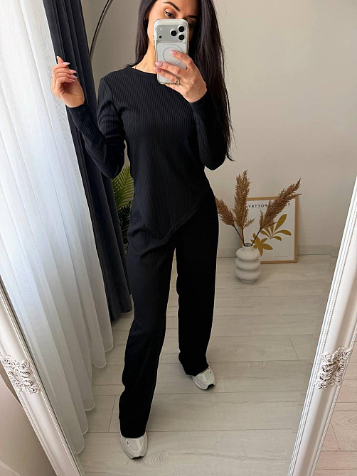 Жіночий стильний повсякденний костюм-двійка турцький рубчик Чорний, 46/48 Одеса - фото 4