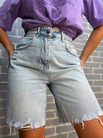 Шорты женские джинсовые Women Denim 355-974 бермуды рваные длина до колена голубые, голубой, 36 Киев - изображение 15