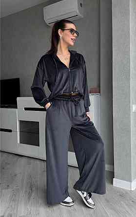 Жіночий стильний костюм з турецького королівського велюру Графітовий, 42/44 Одеса