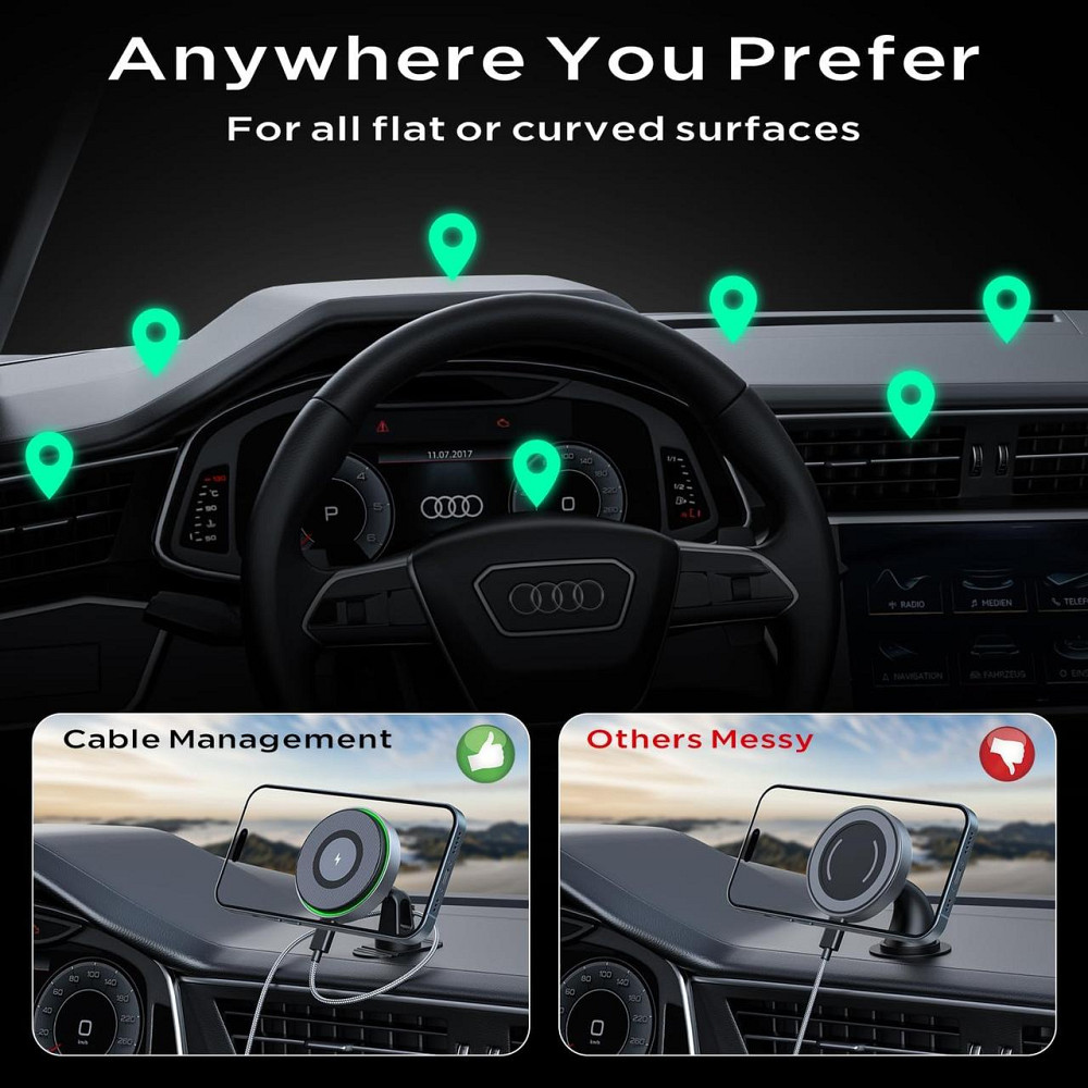 Магнітний автомобільний тримач з бездротовою зарядкою MagSafe 15W USB-C для iPhone 16/15/14/13 Pro Max і Samsung Київ - фото 8