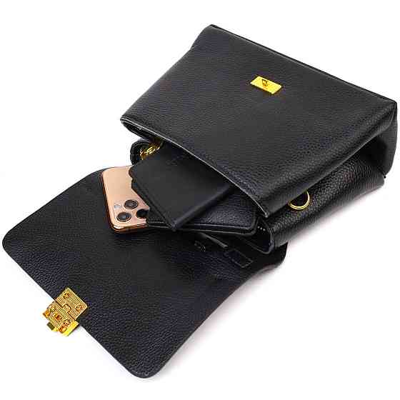 Жіноча стильна сумка з натуральної шкіри Чорна (Vintage) Київ