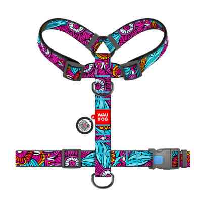 Шлей для собак WAUDOG Nylon анатомическая H-образная с QR-паспортом "Лето" пластиковый фастекс XL (323-0062) Винница