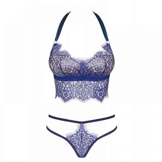 Комплект белья Obsessive FLOWLACE с цветочным кружевом, синий, L/XL Sex Aura Киев