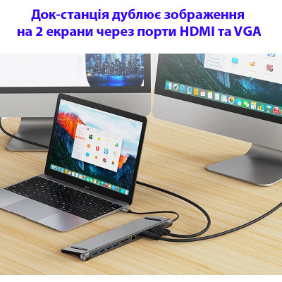 Порт-реплікатор Dynamode 11-in-1 USB-C to HDTV 4K/30Hz, VGA, 1хUSB3.0, RJ45, Type-C PD, Audio, SD/MicroSD (BYL-2003) Вінниця - фото 9