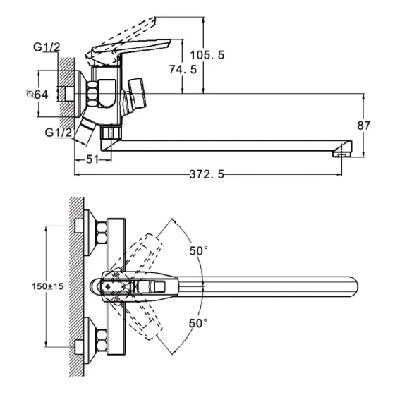 Смеситель для ванны однорычажный WEZER NOF7 хром Киев