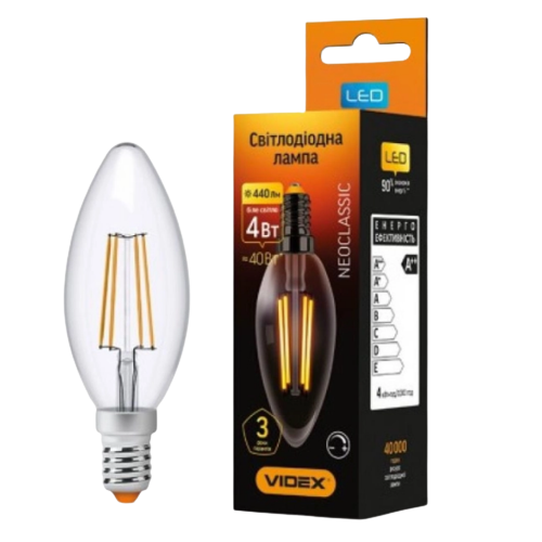 Лампа C37 4W E14 4100К 220V Filament D LED Videx Житомир