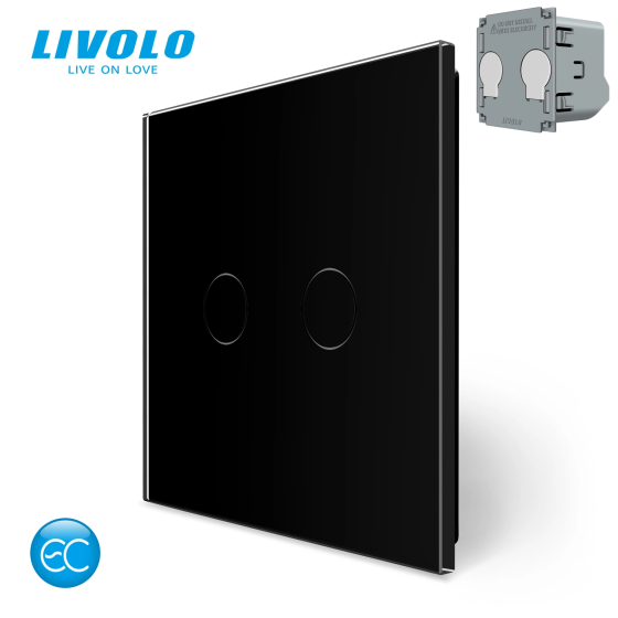 LIVOLO Комплект бездротовий сенсорний вимикач з реле 2 канали Livolo чорний скло (VL- -B/FC2Z2- Коломыя