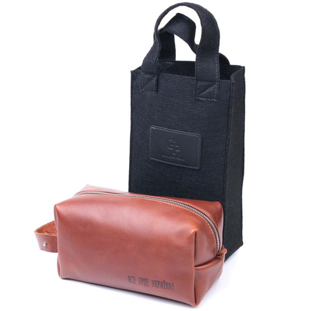 Чоловічий несесер великого розміру з гладкої шкіри на блискавці Україна GRANDE PELLE 16769 Світло-коричневий Київ - фото 10