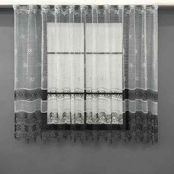 Тюль сетка VR-Textil Juli № 1232т Арка на кухню цвет серый с черным 500х150 см (53-0161) Киев
