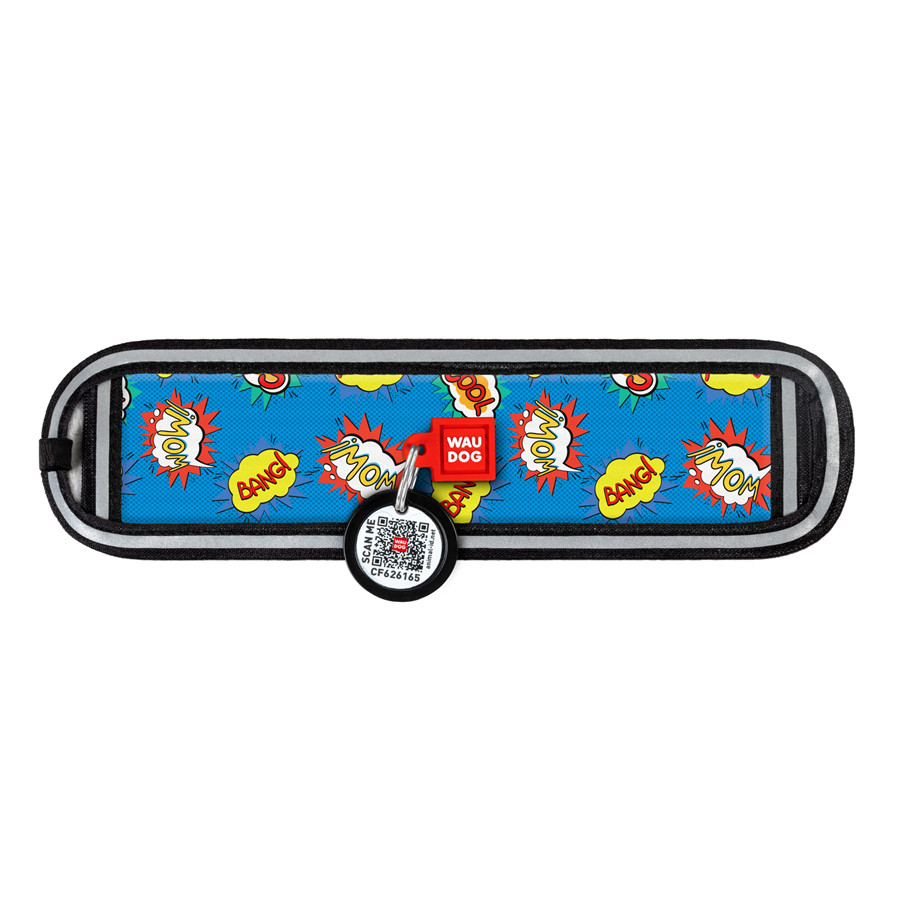 Ергономічна накладка на нашийник WAUDOG Nylon з QR-паспортом, малюнок "ВАУ" (розмір M- L , для Коломыя - изображение 2