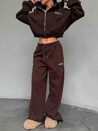 Жіночий теплий прогулянковий костюм-двійка: кофта та штани тринитка на флісі Шоколадний, 46/48 Одеса