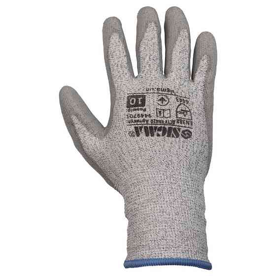 Рукавиці трикотажні Антипоріз з частковим ПУ-покриттям р10 (сірі манжет) SIGMA (9449701) Київ