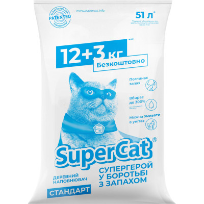 Наполнитель для туалета Super Cat Стандарт Деревянный впитывающий 12+3 кг (26 л) (5159) Винница - изображение 1
