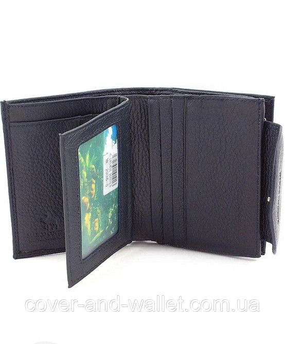 Компактний шкіряний жіночий гаманець синього кольору на багато карток Marco Coverna Київ - фото 4