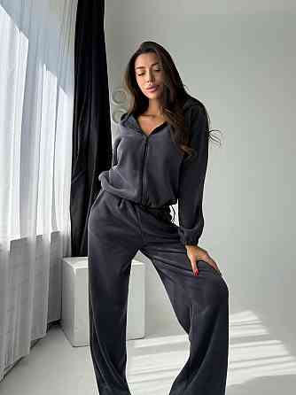 Жіночий повсякденний теплий плюшевий костюм турецький двосторонній фліс Графіт Одеса