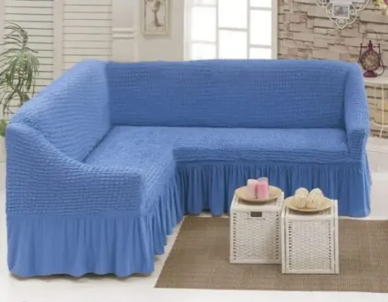 Чехол на угловой диван с оборкой, накидка на диван Коломыя