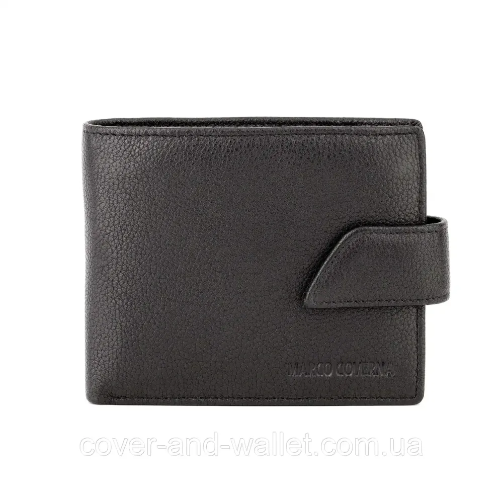 Классический мужской кошелек из итальянской кожи в черном цвете Marco Coverna B005-801 Киев - изображение 1