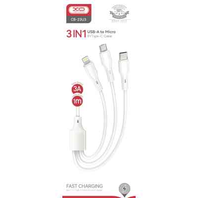 Дата кабель USB 2.0 AM to Lightning + Micro 5P + USB-C 1.0m 2.4A XO (CB-23U3) Винница
