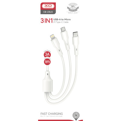 Дата кабель USB 2.0 AM to Lightning + Micro 5P + USB-C 1.0m 2.4A XO (CB-23U3) Вінниця - фото 3