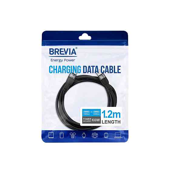 Кабель Brevia Type-C to Type-C 60W 1,2м, чорний ZIP (52120BCCZ1) Львів